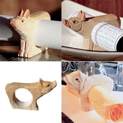 Rond de serviette forme de cochon sculpté Artisanal Lot de 6