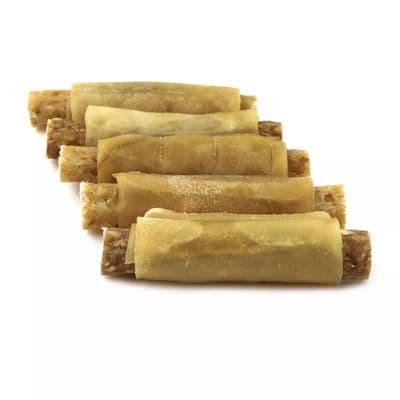 Rouleaux à mâcher fourrés 100% naturel en peau de bœuf à l'agneau, os pour chien, lot de 5