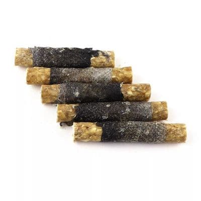 Rouleaux à mâcher fourrés 100% naturels en peau de bœuf au saumon, os pour chien, lot de 5