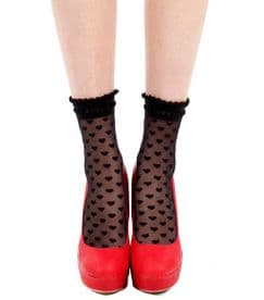 20 Denier Sheer Heart Print Socks in Black