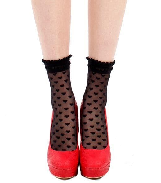 Pamela Mann Sheer Black Heart Print Patterned Socks