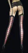 40 Den Black Stockings with Mock Lace up Back Seam in Red