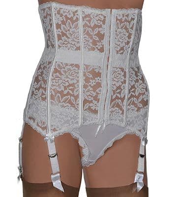 6 Strap Boned Lace Waspie Suspender Belt in White or Black