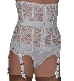 6 Strap Boned Lace Waspie Suspender Belt in Black or White