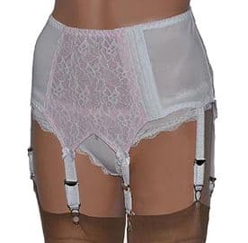 6 Strap Lace Front Suspender Belt in Black/Red or White/Pink