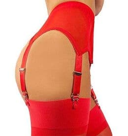 6 Strap Red Power Mesh Suspender Belt