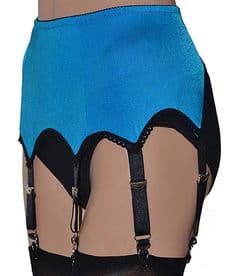 6 Strap Suspender Belt in Peacock Blue with Black Trims