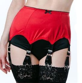 6 Strap Suspender Belt with 12 Clips in Red with Black Trims