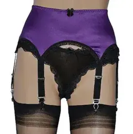 6 Strap Suspender Belts in Turquoise, Purple or Blue Satin