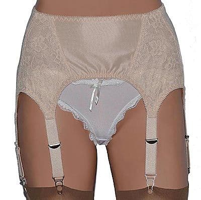6 Strap Garter Belt in Power Mesh, Lace and Satin