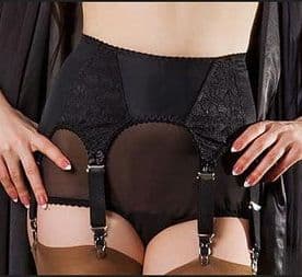 6 Strap Suspender Garter Belt in Black Mesh & Lace