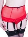 Red 8 Strap Power Mesh Suspender Belt with Black Trims