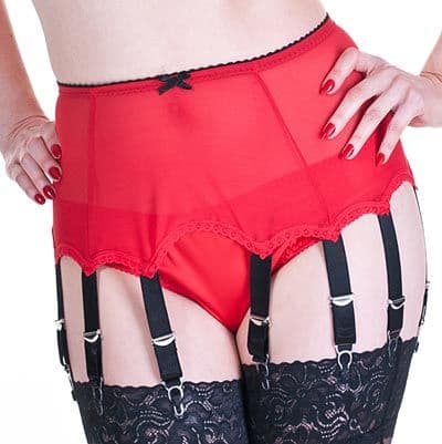 Red 8 Strap Power Mesh Suspender Belt with Black Trims
