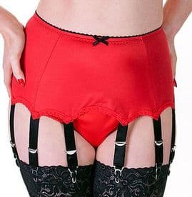8 Strap Red Suspender Belt in Satin with Black Trims