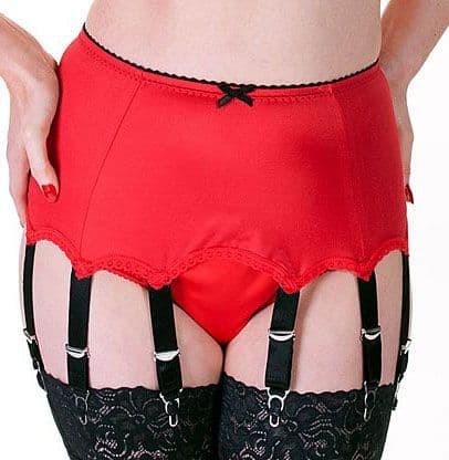 8 Strap Suspender Belt in Red Satin with Black Trims