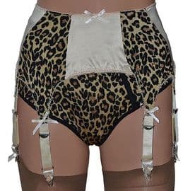 8 Strap Suspender Belt in Beige/Nude with Leopard Print