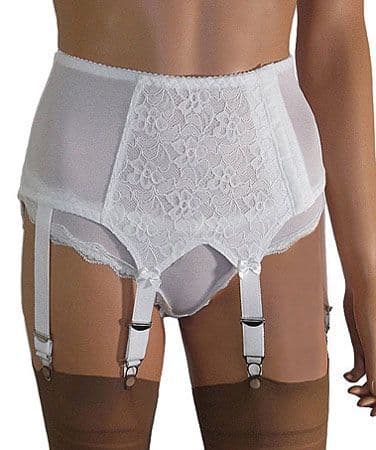 Vintage Style Side Opening 8 Strap Suspender Belt with Lace Panels