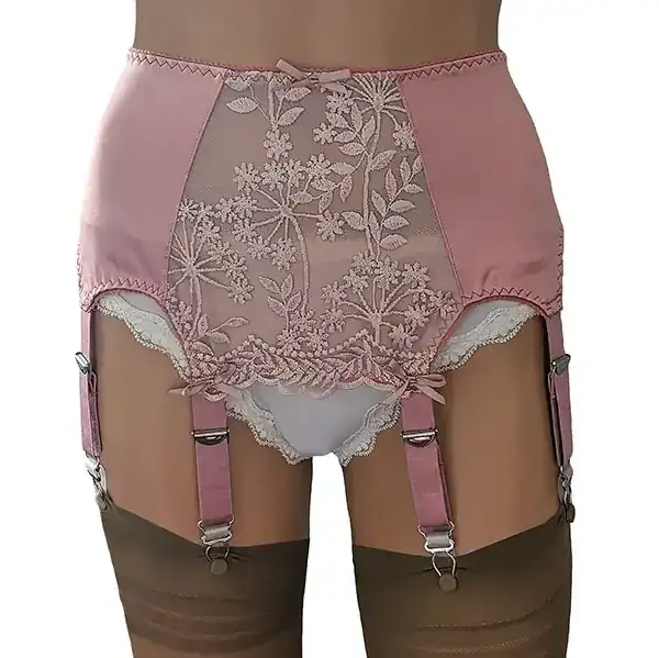 8 strap garter belts 8 Strap Suspender Belts in Satin with Lace Front Panels, Gold or Pink
