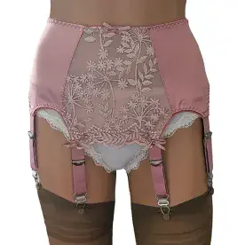 8 Strap Suspender Belts in Satin and Lace, Gold or Pink