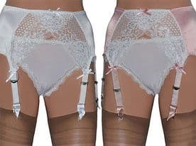8 Strap Suspender Belts in Satin and Lace, Pink or White