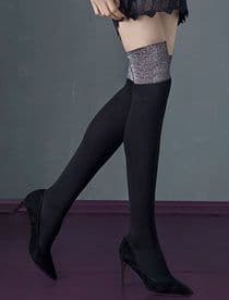 80 Den Black & Silver Lurex Over Knee Socks