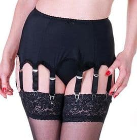 Black 12 Strap Satin Panel Suspender Belt