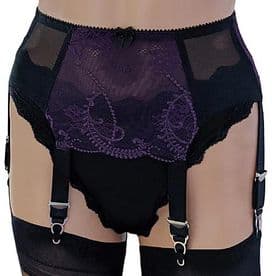 Black and Purple Luxury 6 Strap Suspender Belt