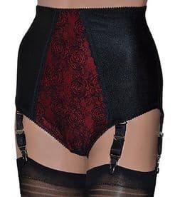 Black and Red Panty Girdle with 6 Removable Suspender Straps