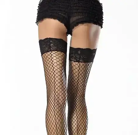 Fence net lace top hold-up stockings with seams