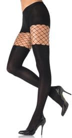 Black opaque tights with diamond net top