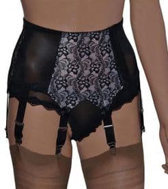 Black & Pink 6 Strap Lace Front Suspender Belt