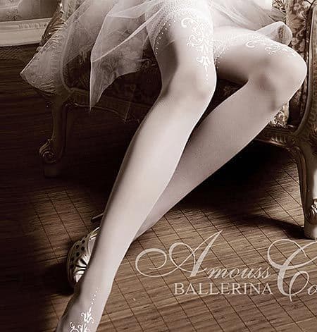 White Embroidered Lace Top Holdup Stockings, Ballerina 007
