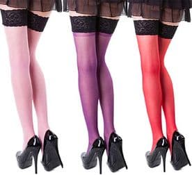 Coloured Hold-ups with Contrast Lace Top