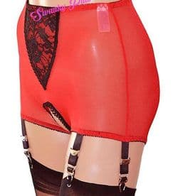 Crotchless Panty Girdle with 6 Suspender Straps in Red, White, Black