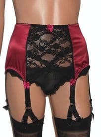 Deep Satin and Lace 6 Strap Suspender Belt in Red or Blue