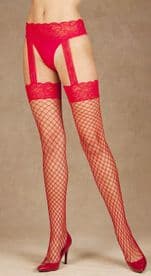Diamond Net Stockings & Suspender Belt in Red or Black