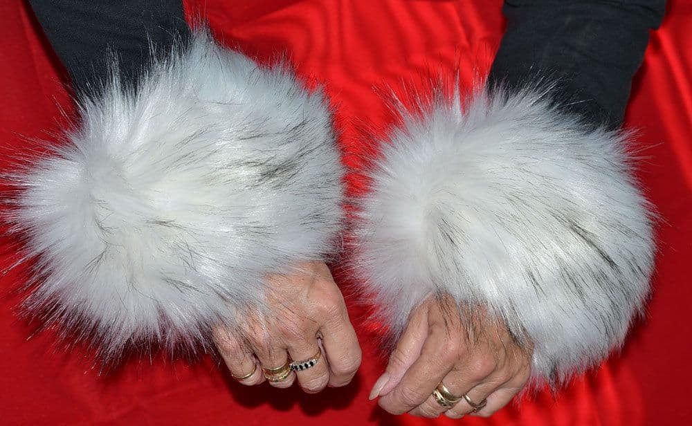 Handmade White Fur Wrist Warmers in Long Luxury Faux Fur