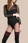 Faux Hold-up Tights in Black 60 Denier with Red Roses Motif