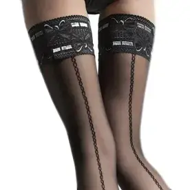 Fiore Melita Hold-up Seamed Stockings in Black or Tan