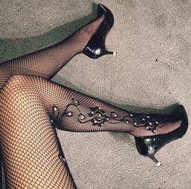 Fishnet Tights with Floral Diamante Pattern to Leg