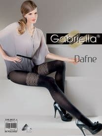 Gabriella Dafne Gorgeous Black Opaques with Cream Mock Lace Pattern to Thigh