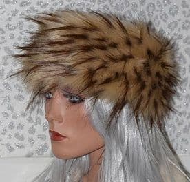 Handmade Beige Thick Fur Headband with Spikey Brown Tips