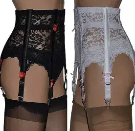 High Waist Lace Suspender Belt with Six Straps