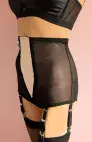 High Waisted Black Panty Girdle with Satin Panel & Suspenders