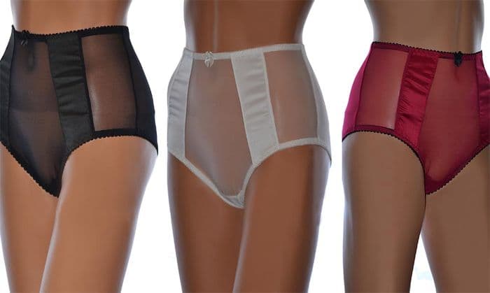 High Waisted Vintage Style Panties in Sheer Mesh, Black White or Red