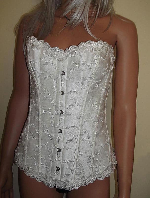 Ivory Boned Overbust Bridal Corset in Brocade & Satin