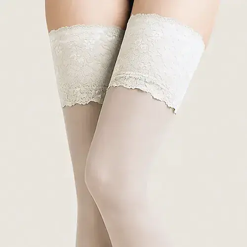 15 Den White Deep Lace Top Hold up Stockings