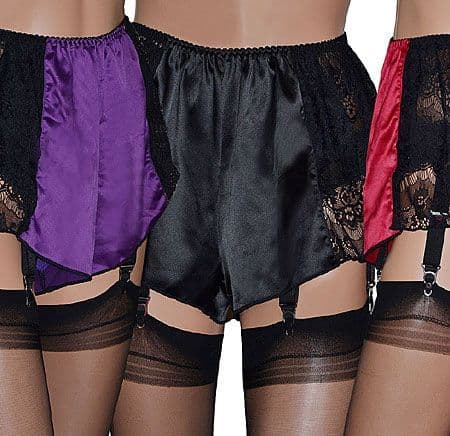 Black Lace French Knickers with Contrasting Satin Panels