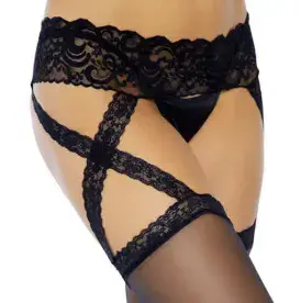 Lace Top Stockings with Attached Lace Suspender Belt