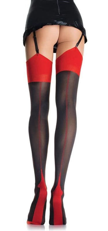 Leg Avenue 9705 Contrast Stockings in Black with Red Seam